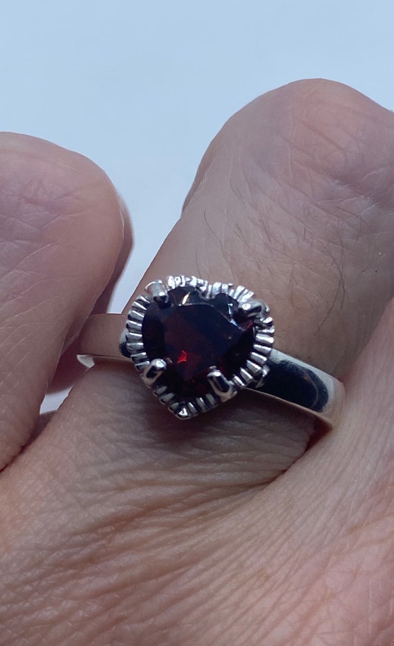 Vintage Red Bohemian Garnet Ring 925 Sterling Sil… - image 1