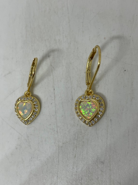 Vintage White Opal Heart Earrings Golden 925 Ster… - image 4