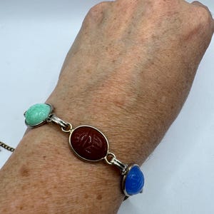 Vintage Scarab Bracelet Gold filled Carved Gemstones
