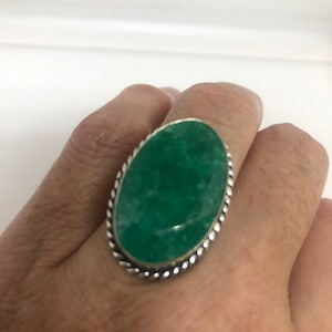 Vintage Green Raw Emerald Silver Bronze Statement Boho Ring