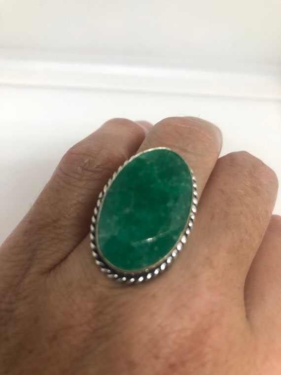 Vintage Green Raw Emerald Silver Bronze Statement… - image 1