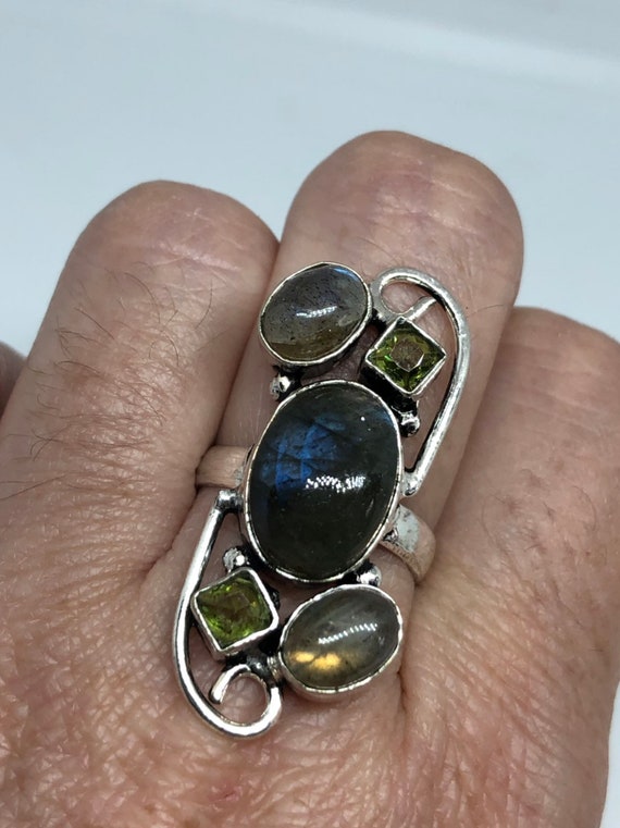 Vintage Large Blue Green Labradorite and Peridot S