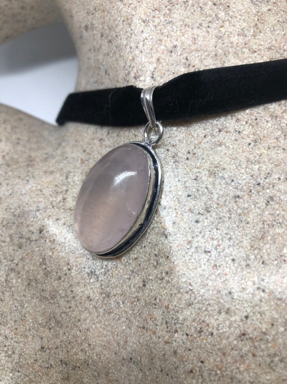 Vintage Handmade Silver Finish Rose Quartz Choker… - image 6