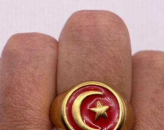 Vintage Goldenen Stainless Steel Muslim Star Cresant Mens Ring