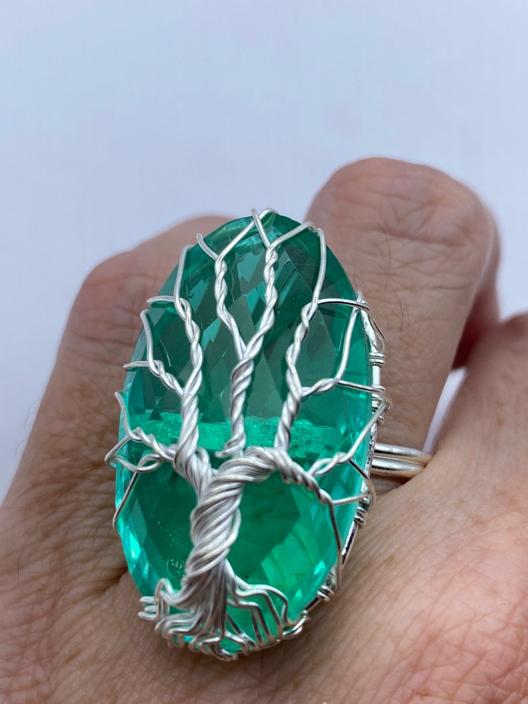 Vintage Green Antique Glass Tree of Life Cocktail Ring - Etsy