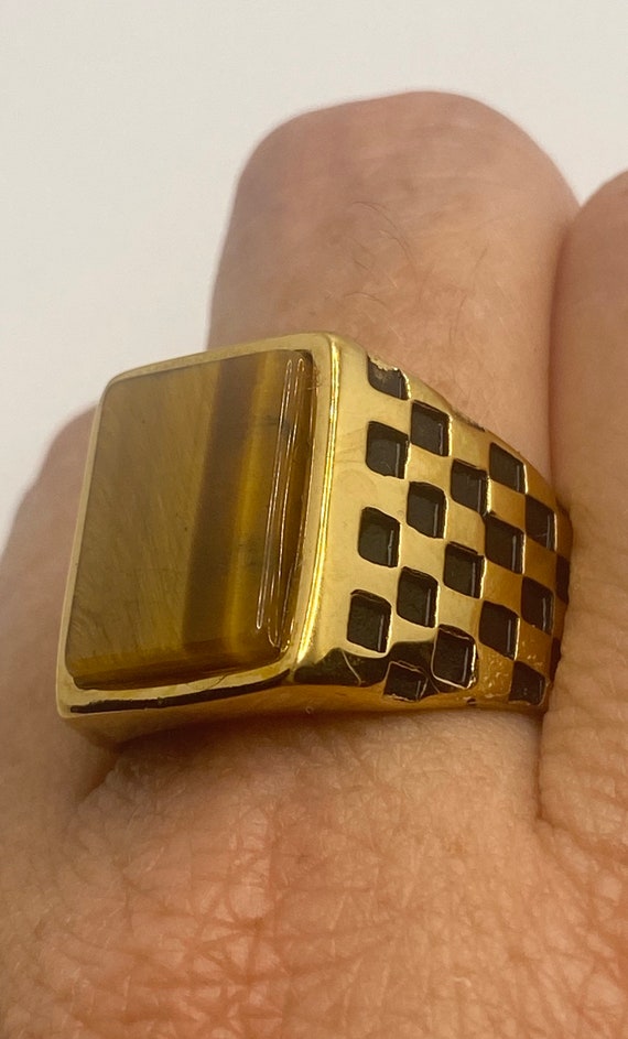 Vintage Golden Stainless Steel Tigers Eye Ring