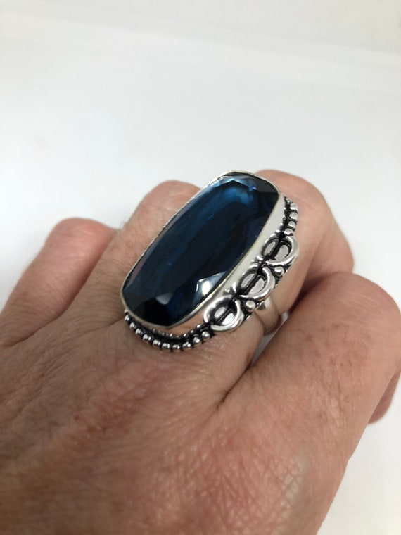 Vintage Cobalt Blue Ring Antique Art Glass  Cockt… - image 4