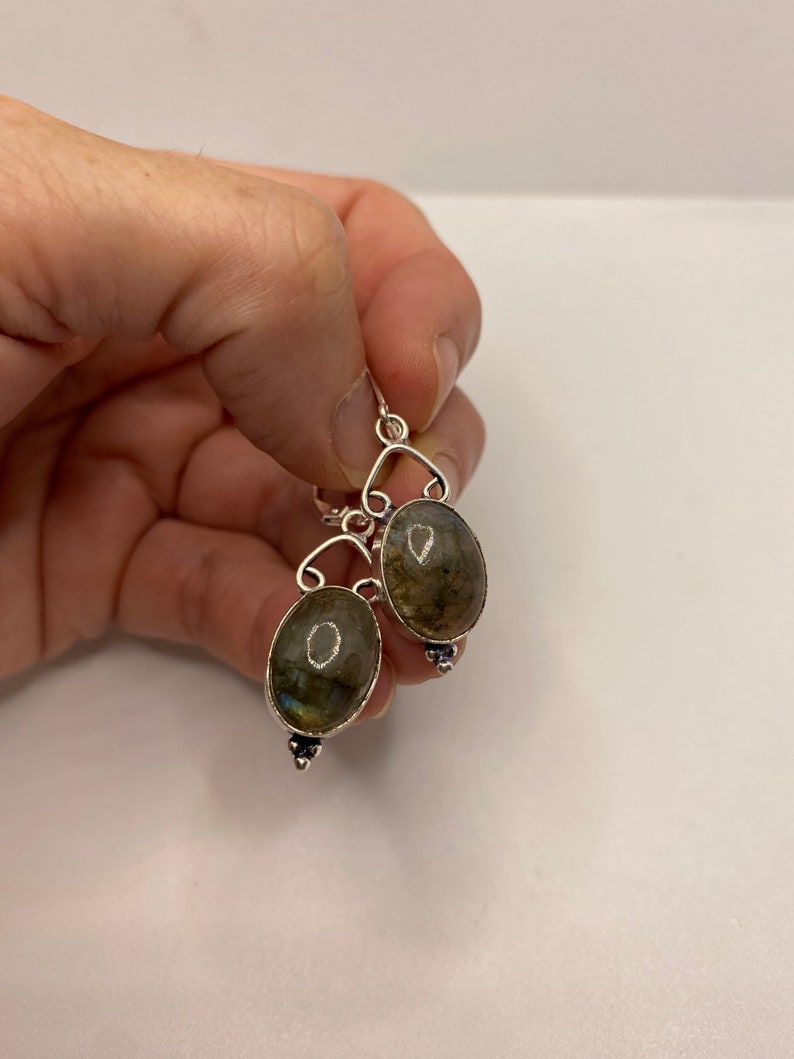 Vintage Labradorite Silver Dangle Earrings image 6