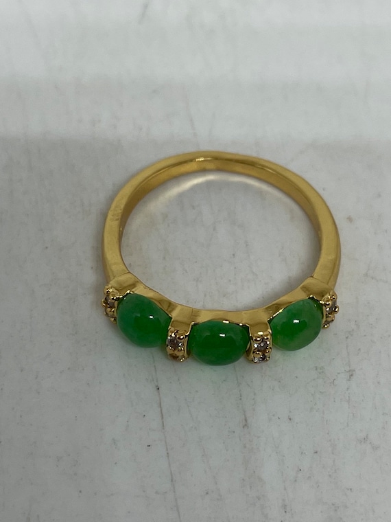Vintage Lucky Green Nephrite Jade Golden Ring - image 7