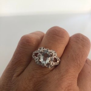Vintage Genuine Aquamarine 925 Sterling Silver Ring