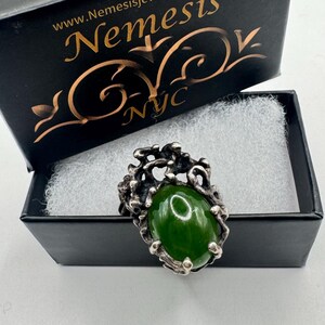 Vintage Green Ring Jade Nephirite 925 Sterling Silver Size 8.25