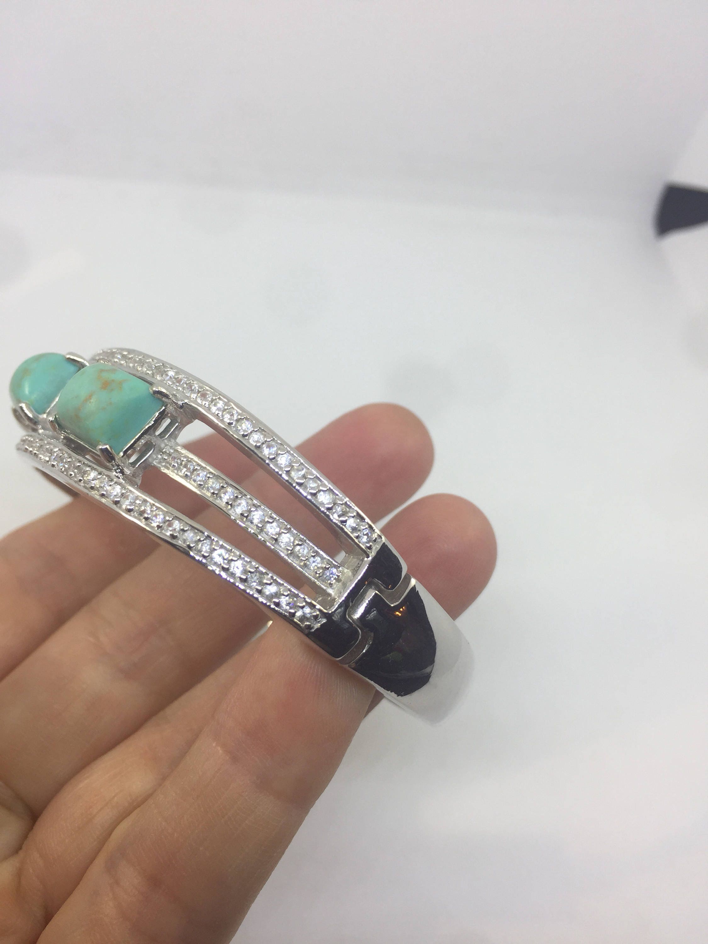 Vintage 925 Sterling Silver Turquoise Bangle Bracelet - Etsy