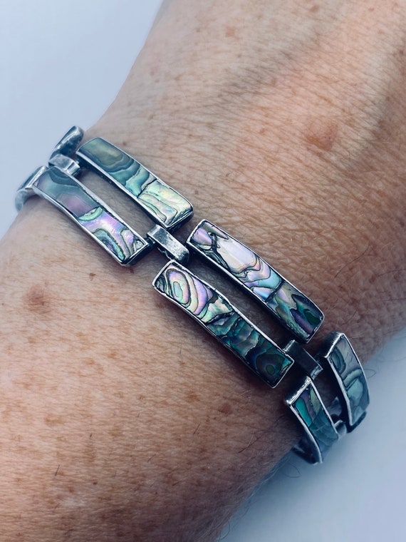 Vintage Abalone 925 Sterling Silver Bracelet - image 8