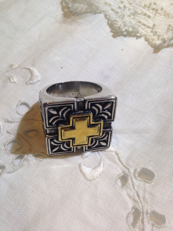 Vintage Gothic Golden Stainless Steel Cross Mens … - image 3