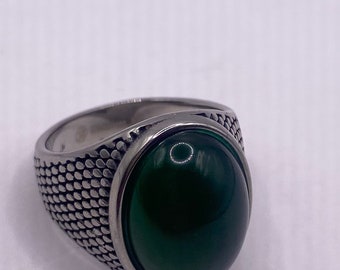 Vintage Deco Green Chrysopraise Mens Ring