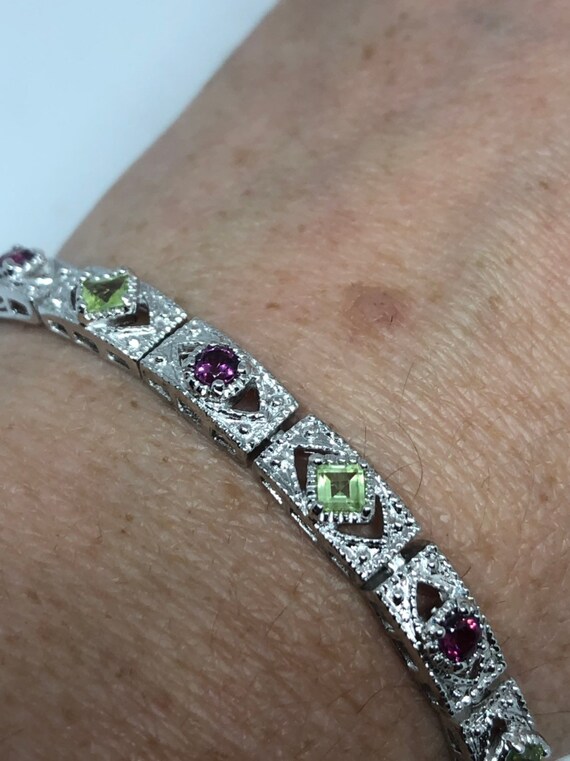 Vintage Peridot  Amethyst 925 Sterling Silver Ten… - image 4