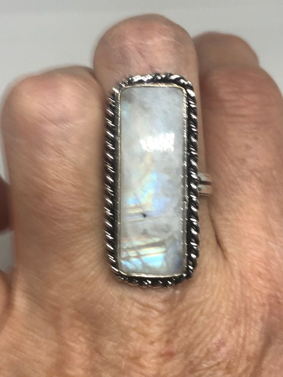 Vintage Genuine Blue White Rainbow Moonstone Ring… - image 7