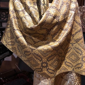 Vintage Coffee Brown metallic Paisley Brocade Pashmina Scarf Wrap