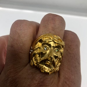 Vintage Mens Golden Jesus Ring