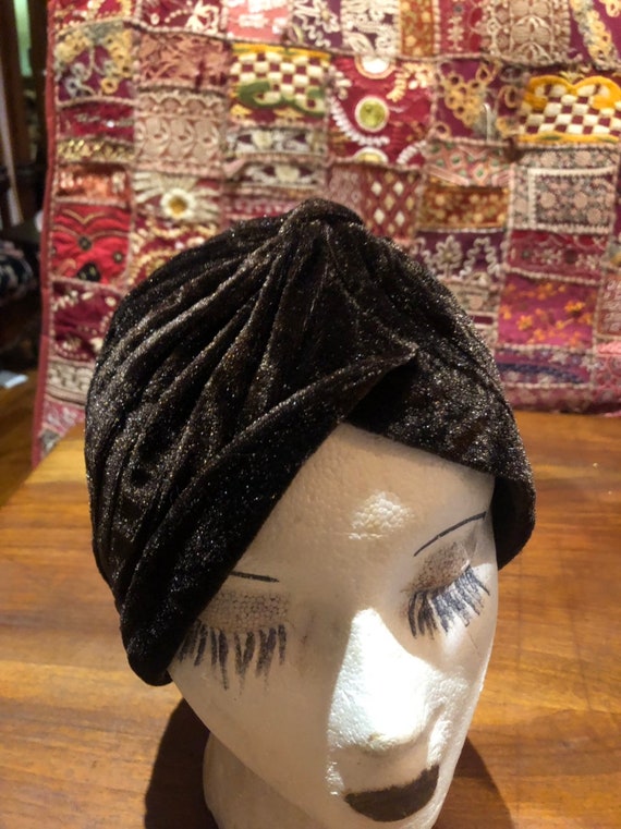 Vintage Brown Stretch Velvet Deco Turban Hat