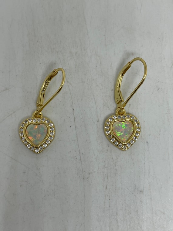 Vintage White Opal Heart Earrings Golden 925 Ster… - image 5