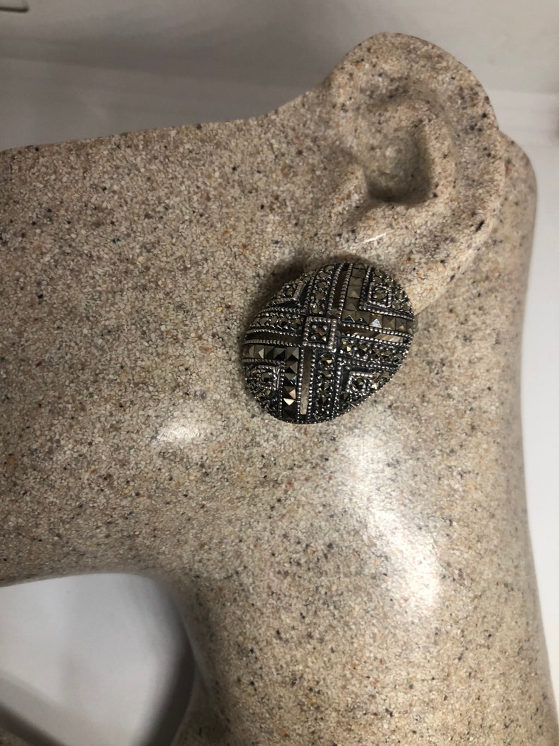 Antique vintage Marcasite 925 sterling silver clip on button earrings