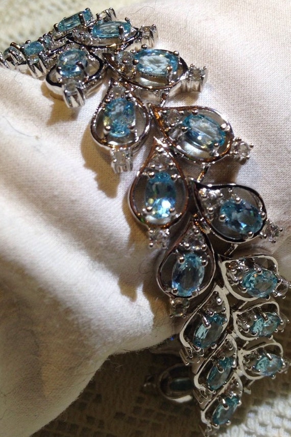 925スターリングシルバーのハンドメイドブルートパーズテニス