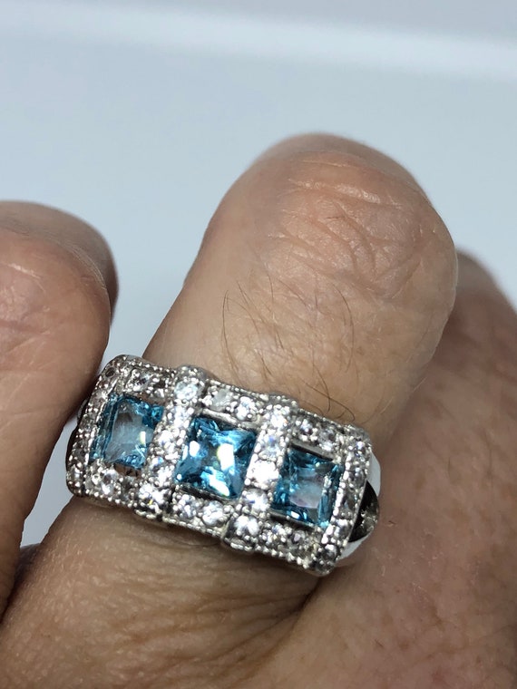Vintage Genuine Blue Topaz 925 Sterling Silver Rh… - image 6