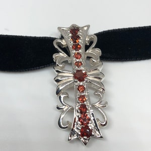 Vintage Red Garnet Cross Choker Necklace 925 Sterling Silver Pendant