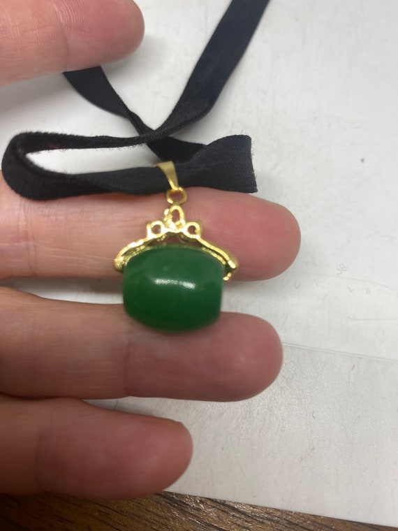 Vintage Green Jade Choker Golden Finish Necklace … - image 3
