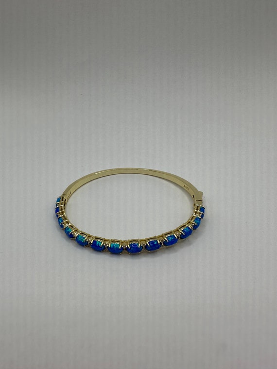 Vintage Blue Fire Opal Bangle Cuff Bracelet 925 S… - image 3