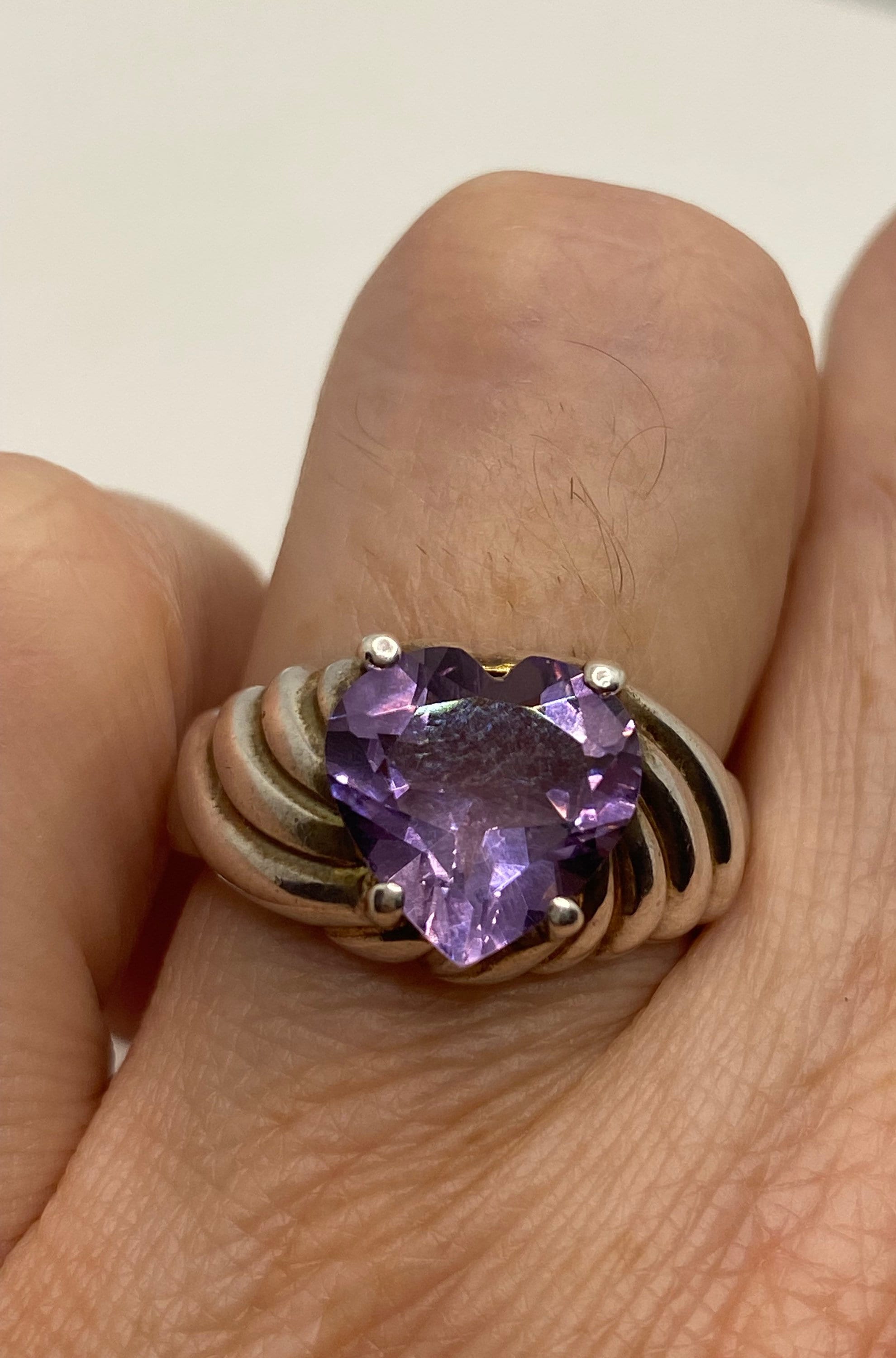 Sterling Silver Simulated Amethyst Heart Ring – Solid 925 Silver Love Band, Size 3