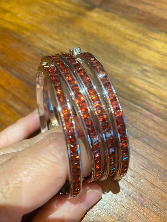Red Garnet Deco Bangle Bracelet in 925 Sterling S… - image 8