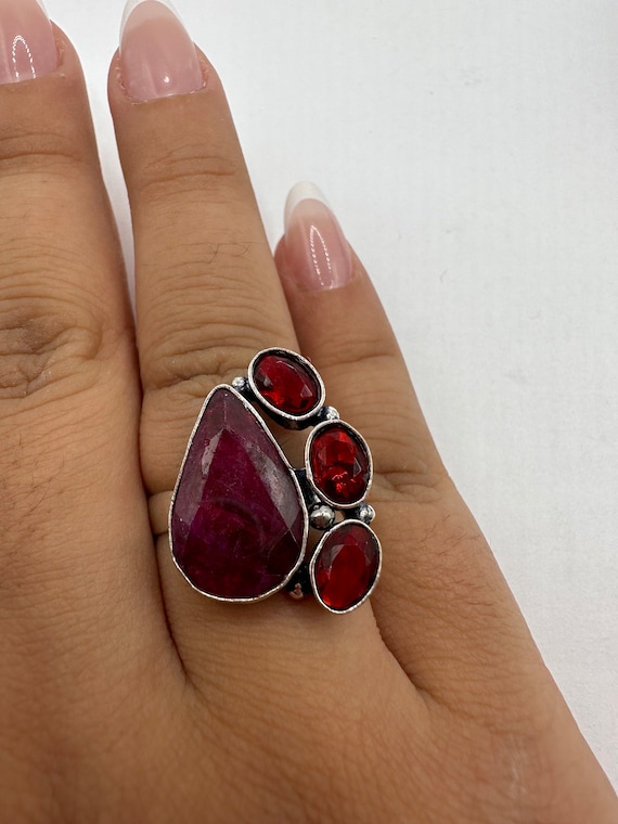 Vintage Handmade Raw Pink Ruby Silver Gothic Ring - image 1
