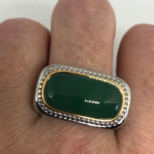 Vintage Green Onyx Golden Stainless Steel Mens Ring