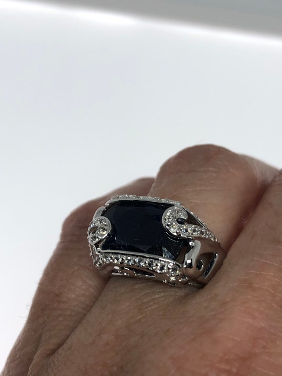 Vintage Handmade Deep Blue Sapphire and White 925… - image 1