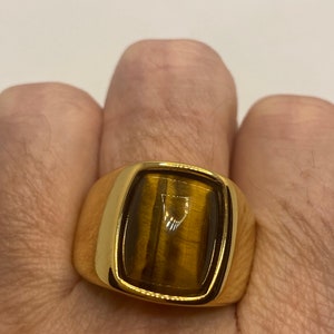 Vintage Gold Finished Stainless Steel Genuine Tigers Eye Ring