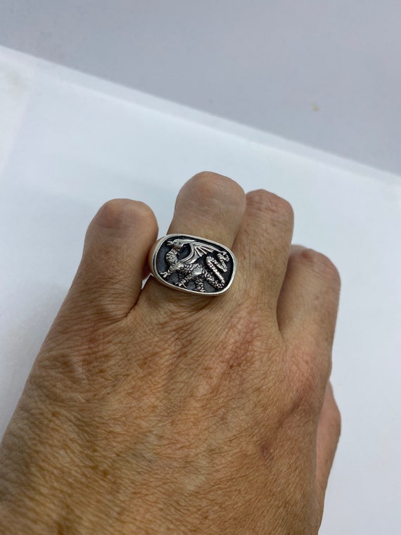 Vintage Griffon Sterling Silver Mens Ring Size 7 - image 6