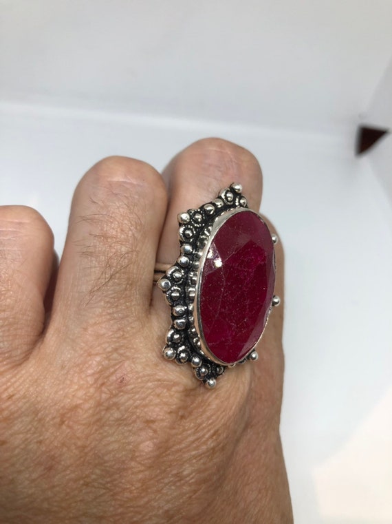 Vintage Handmade Raw Pink Ruby Silver Gothic Ring - image 6