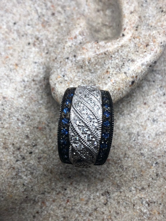 Vintage Handmade Sterling Silver diamond look Blu… - image 1