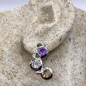 Vintage Mixed Genuine Gemstone Filigree Golden 925 Sterling Silver Dangle Earrings