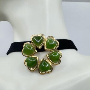 Vintage Green Jade Yellow Gold Filled Brooch Pin