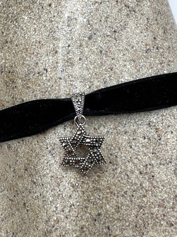 Vintage Marcasite Star of David Choker 925 Sterli… - image 2