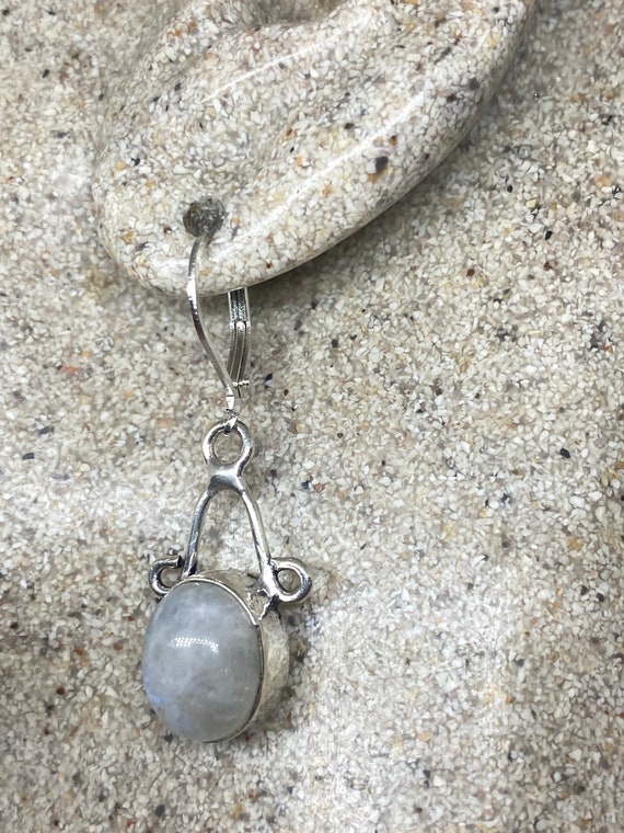 Vintage Rainbow Moonstone Sterling Silver Lever Back Dangle Earrings View 5