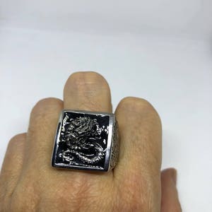 Vintage Gothic Silver Stainless Steel Dragon Mens Ring