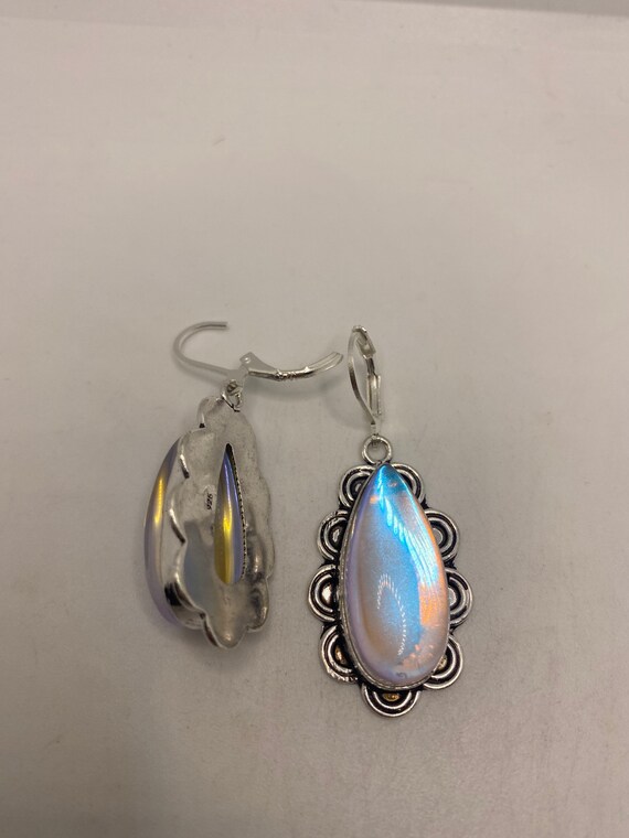 Vintage Opal Glass Silver Dangle Earrings Chandel… - image 5