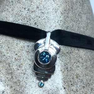 Vintage Genuine Blue Topaz 925 Sterling Silver Deco Choker Necklace Pendant
