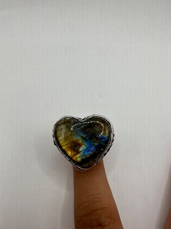 Vintage Large Labradorite Rainbow Moonstone Stone… - image 4