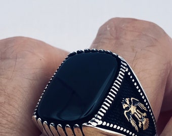 Vintage Onyx Mens Ring 925 Sterling Silver Gothic Genuine Black Onyx