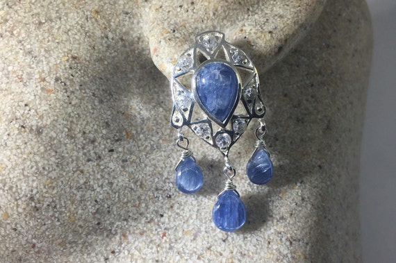 Vintage Blue Sapphire Chandelier Earrings 925 Ste… - image 4